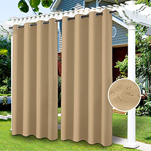 Outdoor Vorhänge Wasserdicht, Outdoor Verdunkelungsvorhang mit Ösen, Vorhang Blickdicht für den Gartenlaube, Schiebetür, Pergola, Privatsphäre Wärmeisoliert 1 Stücke (Beige, 132 x 238 cm) von LiveGo