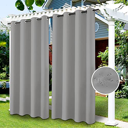 Outdoor Vorhänge Wasserdicht, Outdoor Verdunkelungsvorhang mit Ösen, Vorhang Blickdicht für den Gartenlaube, Schiebetür, Pergola, Privatsphäre Wärmeisoliert 1 Stücke (hellgrau, 132 x 238 cm) von LiveGo