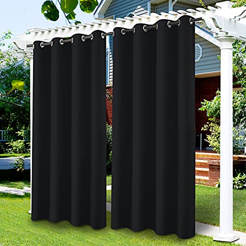 Outdoor Vorhänge Wasserdicht, Outdoor Verdunkelungsvorhang mit Ösen, Vorhang Blickdicht für den Gartenlaube, Schiebetür, Pergola, Privatsphäre Wärmeisoliert 1 Stücke (schwarz, 132 x 238 cm) von LiveGo