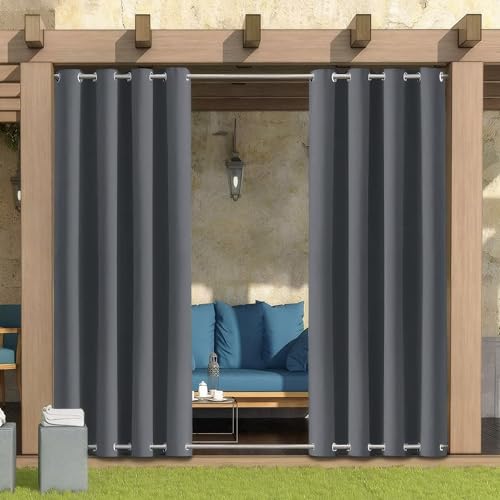 Outdoor Vorhang Wetterfest Wasserdicht mit ösen,Outdoorvorhänge Gardinen für draußen Balkon terrasse Pavillon Aussen Outdoorvorhang Sonnenschutz Vorhänge Garten,Dunkelgrau,1 Stück|132x274cm(BxH) von LiveGo