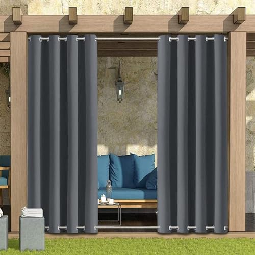 Outdoor Vorhang Wetterfest Wasserdicht mit ösen,Outdoorvorhänge Gardinen für draußen Balkon terrasse Pavillon Aussen Outdoorvorhang Sonnenschutz Vorhänge Garten,Dunkelgrau,4 Stück|132x213cm(BxH) von LiveGo