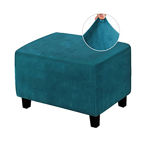 LiveGo Ottomanenbezug, waschbarer Samtbezug, rechteckig, staubdicht, elastisch, abnehmbar, in fünf Farben (Deep Teal, Large), Ottoman Cover-1, Blau - Peacock Blue von LiveGo