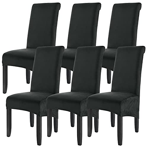 LiveGo Velvet Stretch Esszimmerstuhl Hussen,Stuhlhussen für Esszimmerstühle,dehnbar abnehmbar waschbar,Großes Esszimmer Stuhl Schonbezug für Hotel Zeremonie Bankett Küche Zuhause(Schwarz,6er Set) von LiveGo