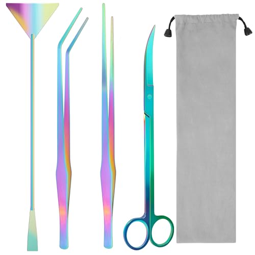 Liveek Aquarium-Aquascape-Werkzeug-Set, 4-in-1, rostfreie Wasserpflanze, Aquascaping-Werkzeug, Edelstahl, schwarze Pinzette, Schere, Spatel für Aquarium, saubere Aquarien, Aquascape Zubehör-Set von Liveek