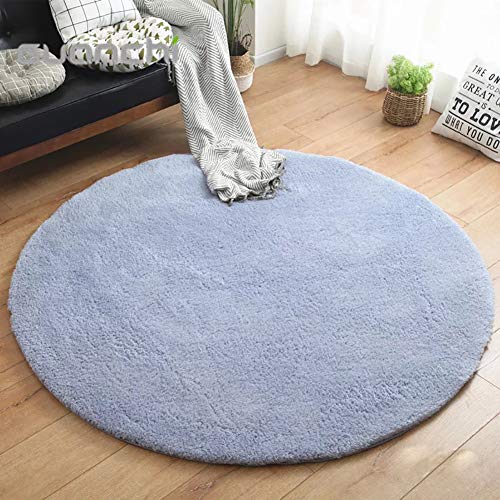 LIVEINU Hochflor Shaggy Teppich für Wohnzimmer Langflor Pflegeleicht Rund Teppich Hochwertig Hohe Fadendichte Wasser Absorbierend Badezimmerteppich Für Wohnzimmer Grau Blau Ø 120 cm von LIVEINU