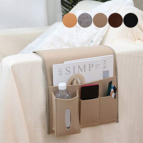 LIVEINU Sofa Armlehne Organizer mit Klettverschluss Sofa Organizer Betttaschen Bett Organizer Platzsparender für Couch oder Sessel Bett Storage Tasche TV Fernbedienung Halterung Beige von LIVEINU