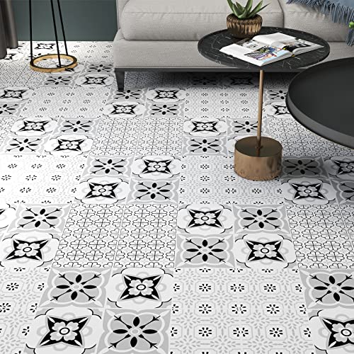 Livelynine 12 Fliesen Mosaikfliesen Selbstklebend Grau Weiß Fliesenaufkleber Mosaik 30x30cm Deko Fliesenfolie Wandfliesen Selbstklebend Küche Bad Vinylboden Wohnzimmer PVC Bodenbelag Fliesenkleber von Livelynine