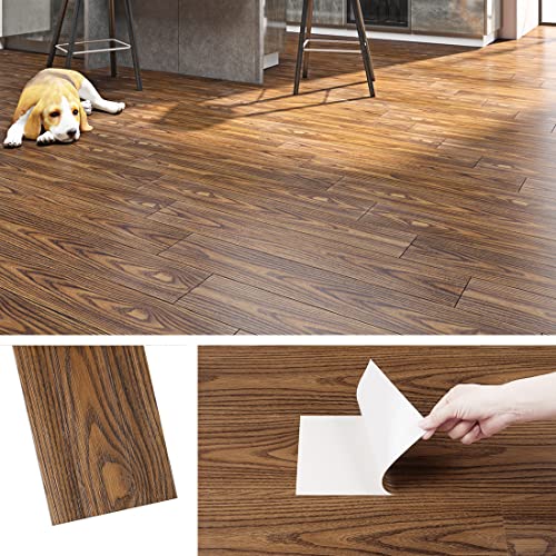 Livelynine 16 Fliesen Vinyl Bodenbelag Holzoptik Dunkel Vynilbodenbelag Badezimmer 90CMx15CM Tapete Holzoptik Wand Klebefolie Holz Dunkel Küche PVC Bodenbelag Selbstklebend Eiche Linoleum Boden Räume von Livelynine