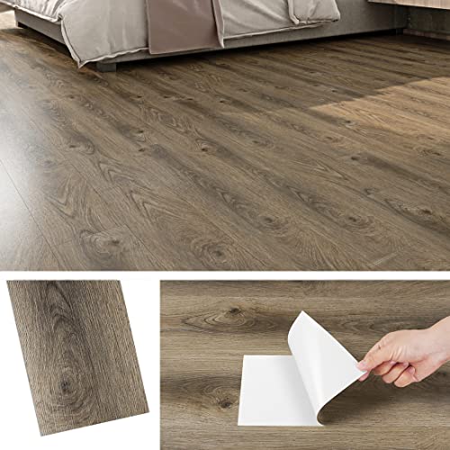 Livelynine 32 Fliesen PVC Fliesen Selbstklebend Boden Holz Braun Vinylboden Selbstklebend Holzoptik Eiche 90x15CM Bodenfliesen Selbstklebend Bad Braun Abwaschbar Fliesenaufkleber Boden Holz Küche Flur von Livelynine