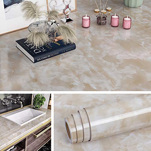 Livelynine 40CMX10M Klebefolie Marmor Folie Beige Mamorfolie Selbstklebend Folie für Tisch Schminktisch Schreibtisch Küchenarbeitsplatte Fensterbank Folie Arbeitsplatte Küche Klebefolie Marmoroptik von Livelynine