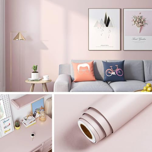 Livelynine 40CMx10M Kindertapete Mädchen Rosa Tapete Kinderzimmer Rosa Blickdichte Klebefolie Möbel Kinder Möbelfolie Matt Küchenfronten Schrank Schreibtisch Bekleben Schutzfolie Möbel Wandaufkleber von Livelynine