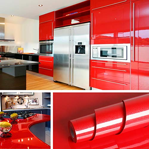 Livelynine 40CMx10M Tapete Rot Glänzend Klebefolie Selbstklebend Küchenfolie Rolle Rote Folie Für Schrank Klebefolie Folie Zum Bekleben Von Möbel Klebefolie Küchenfronten Wasserdichte Glitzer von Livelynine