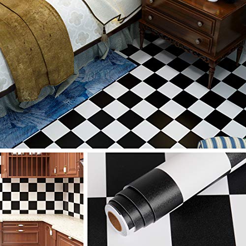 Livelynine 40CMx500CM Selbstklebende Tapete Schwarz Weiss klebefolie küche Muster Folie für Möbel Wand Tisch Rückwand Fliesenaufkleber Küche Klebefliesen PVC Bodenbelag Kinderzimmer Schlafzimmer Bad von Livelynine