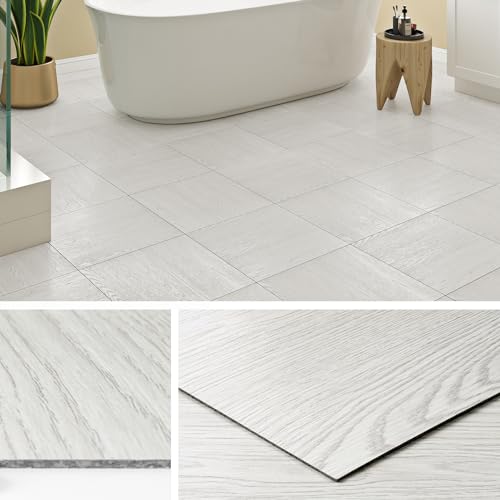 Livelynine Bodenfliesen Selbstklebend Holzoptik 30x30CM Vinylboden Selbstklebend Holzoptik PVC Bodenbelag Selbstklebend Weiß 16-Fliesen Linoleum Bodenbelag Fliesenoptik Küche Klebefliesen Boden Bad von Livelynine