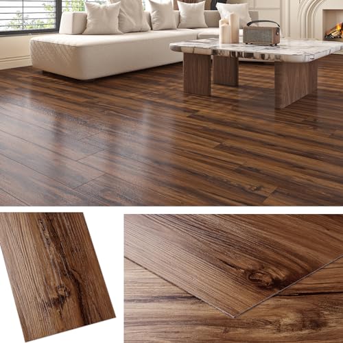 Livelynine Dicke PVC Bodenbelag Selbstklebend Holzoptik 90x15CM Vinylboden Selbstklebend Holz Rustikal Bad Küche Bodenfliesen Selbstklebend Holzoptik Braun Linoleum Bodenbelag Selbstklebende 18 Stück von Livelynine