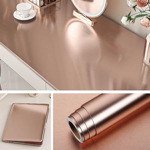 Livelynine Edelstahl Folie Selbstklebend Rosa Gold 40CMx5M Klebefolie Küche Wand Kühlschrank Folie Selbstklebend für Küchenschränke Herd Folie Arbeitsplatte Küche Hitzebeständig Möbelfolie Metalloptik von Livelynine