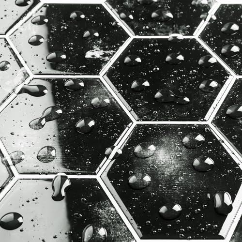 Livelynine Fliesenaufkleber Bad 3D Klebefliesen Küche Abwaschbar Schwarz 30x30 16-Stück Wandfliesen Selbstklebend 3D Hexagon Fliesen Selbstklebend Wand Dunkel Abwaschbar Badezimmer Fliesen überkleben von Livelynine