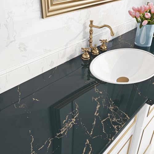 Livelynine Folie Arbeitsplatte Küche Bad Marmor Blau Gold Klebefolie Küche Marmoroptik für Küchenrückwand Möbelfolie Selbstklebend Tischplatte Selbstklebende Tapete Marmoroptik Badezimmer Wand 40CMx2M von Livelynine