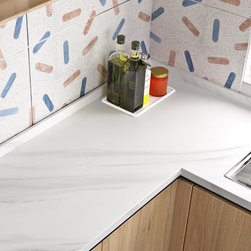 Livelynine Folie Arbeitsplatte Küche Marmor Weiß Klebefolie Küche Möbel Schrank Küchenrückwand 40CMx5M Abwaschbare Mamor Folie für Möbel Esstisch Hellgrau Selbstklebende Tapete Marmoroptik Badezimmer von Livelynine