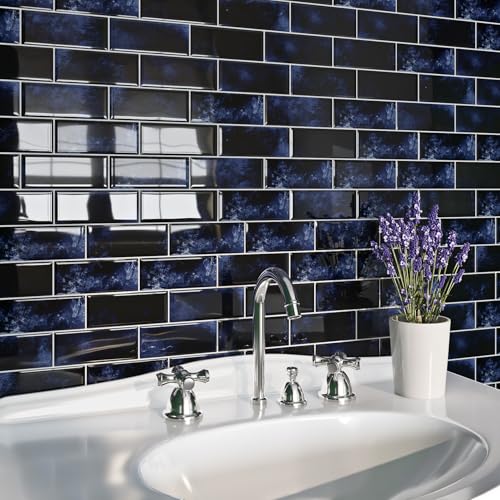 Livelynine Klebefliesen Bad Wand 3D Fliesenaufkleber Küche Blau 30x30CM Selbstklebende Fliesen Küche Wand Dunkelblau 16-Stück PVC Fliesen Selbstklebend Bad Wand Petrol Blau Wandfliesen Selbstklebend von Livelynine