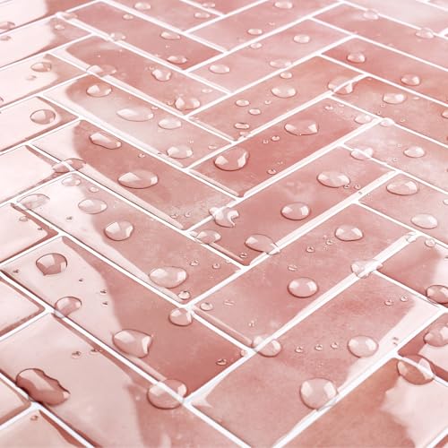 Livelynine Klebefliesen Küche Fischgräten Rosa Fliesenaufkleber Bad 3D Altrosa 30x30CM Selbstklebende Fliesen Bad Wand Wandfliesen Selbstklebend 3D Küchenrückwand Fischgrätenmuster Hellrosa, 4 Stück von Livelynine