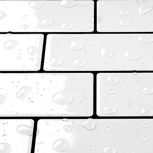 Livelynine Klebefliesen Küche Weiß Schwarze Fugen 30.5x30.5CM 32 Stück Wasserfest Selbstklebende Fliesen Küche Wand 3D Fliesenaufkleber Bad Wandfliesen Selbstklebend Badezimmer Küchenrückwand Weiss von Livelynine
