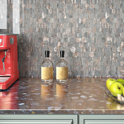 Livelynine Klebefolie Küche Marmor Grau Roségold Abwaschbare Tapete Selbstklebend Küchenrückwand Badezimmer Selbstklebende Folie für Möbel Küche Tisch Küchenarbeitsplatte Marmor Folie Hexagon 40CMx2M von Livelynine