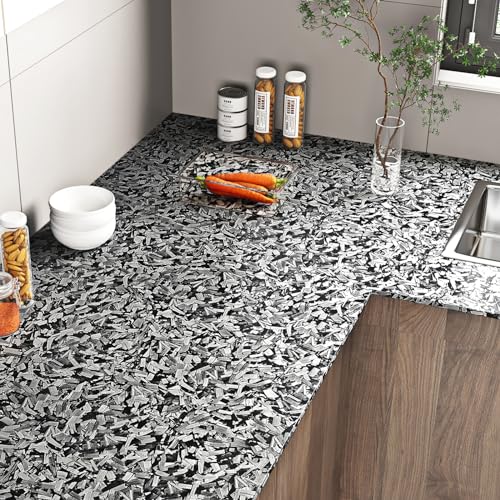 Livelynine Klebefolie Möbel Holzoptik Schwarz Folie Arbeitsplatte Küche Holzoptik Dunkel Wasserfest Möbelfolie Selbstklebend Schwarz Grau Küchenfronten Schrank Selbstklebende Tapete Holzoptik 40CMx2M von Livelynine