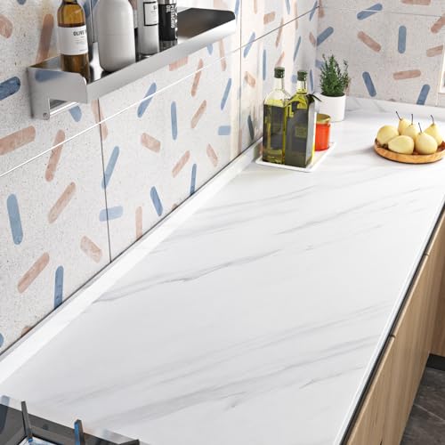 Livelynine Klebefolie Möbel Marmor Weiß Grau Folie Arbeitsplatte Küche Marmor Hellgrau Wasserfest Möbelfolie Selbstklebend Küche Tischplatte Marmoroptik Tapete Selbstklebend Badezimmer Wand 40CMx2M von Livelynine