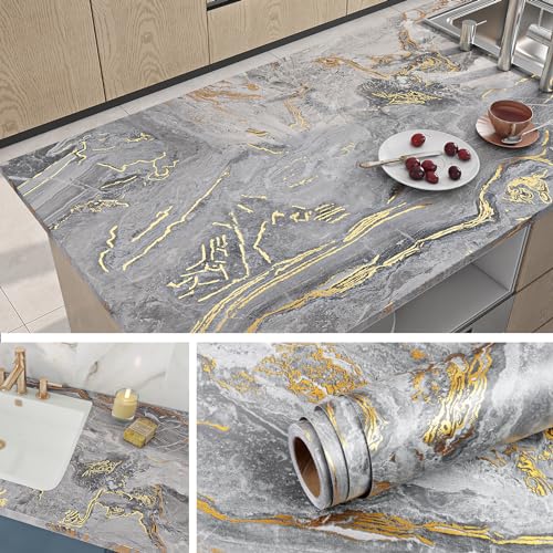Livelynine Marmor Folie Selbstklebend Grau mit Vene Gold 500CM x 90CM Breit Marmor Tapete für Wand Grau Gold Wohnzimmer Schlafzimmer Abwaschbare Folie Arbeitsplatte Küche Badezimmer Klebefolie Küche Livelynine Marmor Folie Selbstklebend Grau mit Vene Gold 500CM x 90CM Breit Marmor Tapete für Wand Grau Gold Wohnzimmer Schlafzimmer Abwaschbare Folie Arbeitsplatte Küche Badezimmer Klebefolie Küche von Livelynine