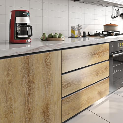 Livelynine Möbelfolie Selbstklebend Holz Eiche Natur 40CMx5M Selbstklebende Tapete Holzoptik Sonoma Hell Arbeitsplatte Folie Küche Badezimmer Hitzebeständig Klebefolie Holzoptik für Küchenfronten von Livelynine