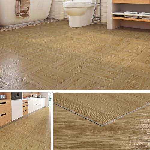 Livelynine PVC Bodenbelag Selbstklebend Holzoptik Natur Vinylboden Selbstklebend Fliesenoptik Küche 30x30CM Bodenfliesen Selbstklebend Bad Holz Klebefliesen Boden Wohnzimmer Schlafzimmer, 4 Fliesen von Livelynine