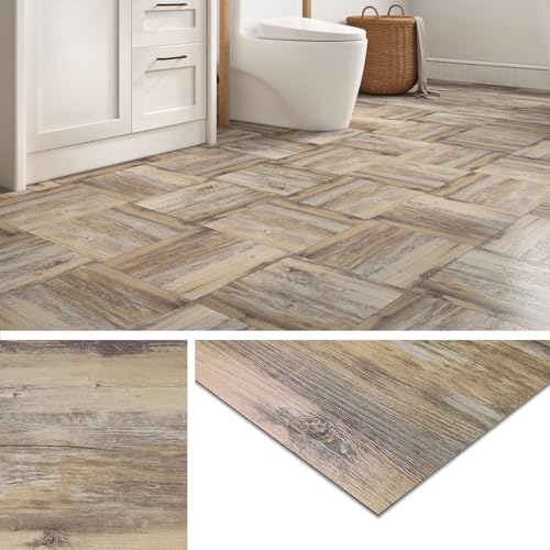 Livelynine PVC Bodenbelag Selbstklebend Holzoptik Rustikal Vinylboden Selbstklebend Fliesenoptik Küche 30x30 Bodenfliesen Selbstklebend Bad Holz Hell PVC Fliesen Selbstklebend Boden Landhaus 4 Fliesen von Livelynine