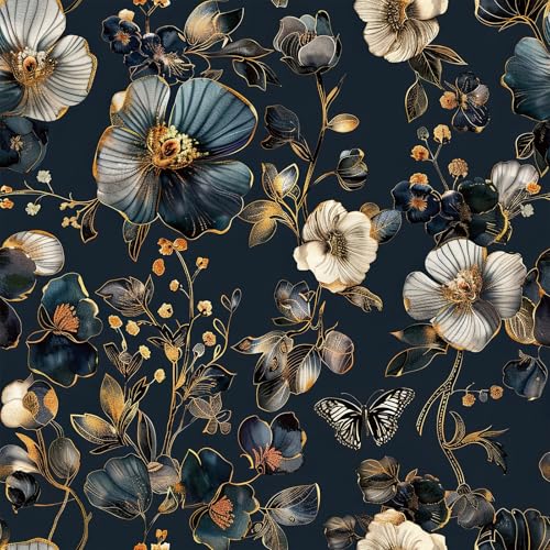 Livelynine Selbstklebende Tapete Blumen Blau Gold Blumentapete Vintage Dunkelblau Tapete Schlafzimmer Blumen Magnolie Schmetterling Klebefolie Möbel Motiv Floral Fototapete Selbstklebend 44.5CMx2M Livelynine Selbstklebende Tapete Blumen Blau Gold Blumentapete Vintage Dunkelblau Tapete Schlafzimmer Blumen Magnolie Schmetterling Klebefolie Möbel Motiv Floral Fototapete Selbstklebend 44.5CMx2M von Livelynine