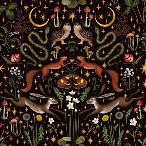 Livelynine Selbstklebende Tapete Wald Schwarz Fantasy Natur Tapete Selbstklebend Wand Schlafzimmer Wohnzimmer Dunkel Tiere Wald Klebefolie Möbel Muster Vintage Eule Eichhörnchen Kaninchen 44.5CMx2M von Livelynine