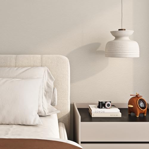 Livelynine Tapete Beige Muster Selbstklebende Tapete Schlafzimmer Modern 40CMx10M Klebefolie Möbel Beige Struktur Möbelfolie Küche Schrank Komode Selbstklebende Folie Wand Wohnzimmer Bad von Livelynine