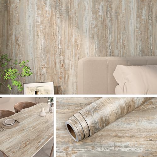 Livelynine Tapete Holzoptik Hellbraun 40CMx10M Selbstklebende Tapete Holz Wand Wohnzimmer Schlafzimmer Flur Bad Wasserfest Folie Holzoptik Selbstklebend Natur Klebefolie Arbeitsplatte Küche Holzoptik von Livelynine