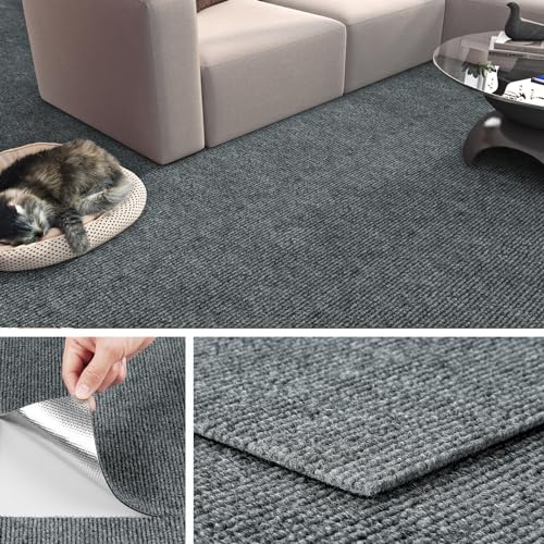 Livelynine Teppichfliesen Selbstklebend 30x30CM Abwaschbare Teppich Fliesen Wohnzimmer Schlafzimmer Rutschfest Auslegware Teppichboden Kinderzimmer Grau Bodenteppich für Büro Gewerbe, 4 Teppichfliesen von Livelynine