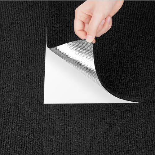 Livelynine Teppichfliesen Selbstklebend Schwarz Rutschfest Teppich Wohnzimmer Schlafzimmer Flur Abwaschbare Teppich Fliesen 30x30CM Teppichboden Quadratisch für Haus Büro Gewerbe, 4 Teppichfliesen von Livelynine