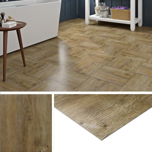 Livelynine Vinylboden Selbstklebend Badezimmer Fliesenoptik 30x30CM PVC Bodenbelag Selbstklebend Holzoptik Natur Wasserdicht Bodenfliesen Selbstklebend Bad Küche Schlafzimmer Flur, 4 Fliesen von Livelynine