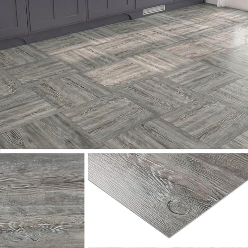 Livelynine Vinylboden Selbstklebend Holzoptik Grau Bodenfliesen Selbstklebend Bad Grau PVC Bodenbelag Fliesenoptik Selbstklebende Küche 30x30 PVC Fliesen Selbstklebende Badezimmer Boden, 4 Fliesen von Livelynine