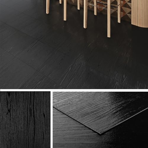 Livelynine Vinylboden Selbstklebend Schwarz PVC Bodenbelag Holzoptik Wasserdicht Bodenfliesen Holz Badezimmer Küche 30x30CM Laminatboden Flur, 4 Fliesen von Livelynine