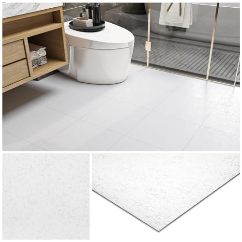 Livelynine Vinylboden Selbstklebend Weiß PVC Bodenbelag Selbstklebend Fliesenoptik 30x30CM 16-Fliesen Bodenfliesen Selbstklebend Küche Badezimmer Wasserfest Vinylboden Fliesenoptik Hell Schlafzimmer von Livelynine