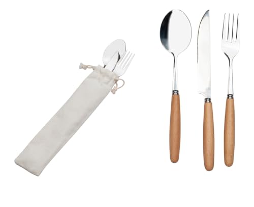 Besteckset in einem Baumwolltäschchen / Löffel, Gabel und Messer von Livepac-Office