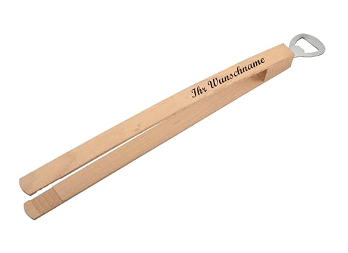 Grillzange mit Namensgravur - aus Buchenholz mit Flaschenöffner Grillzange mit Namensgravur - aus Buchenholz mit Flaschenöffner von Livepac-Office