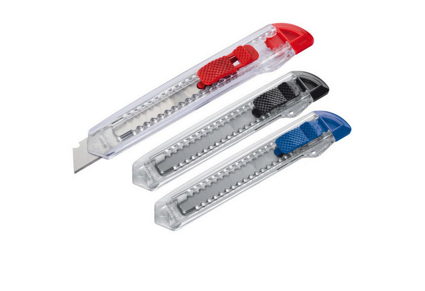 Livepac Office Cutter 3x Cutter / Kartonmesser / Farbe: je 1x transparent rot, blau und schw von Livepac Office