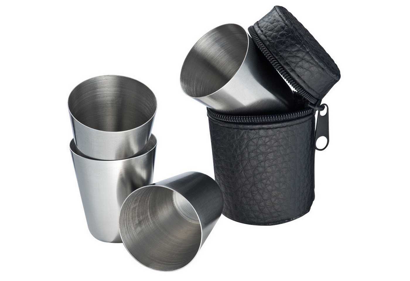 Macma Flachmann Set mit 4 Schnaps-Pinchen aus Edelstahl in einem praktischen Etui aus von Macma
