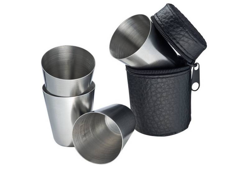 Macma Flachmann Set mit 4 Schnaps-Pinchen aus Edelstahl in einem praktischen Etui aus Macma Flachmann Set mit 4 Schnaps-Pinchen aus Edelstahl in einem praktischen Etui aus von Macma
