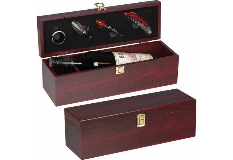 Macma Trinkflasche Weinbox aus Holz für 1 Flasche mit Kellnermesser von Macma
