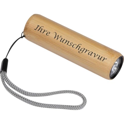 Taschenlampe mit Gravur / aus Bambus mit Akku zum aufladen und USB-C Kabel von Livepac-Office